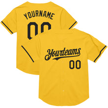 Load image into Gallery viewer, Custom Gold Black Mesh Authentic Throwback Baseball Jersey
