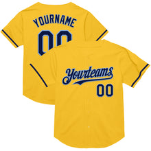 Load image into Gallery viewer, Custom Gold Navy-Light Blue Mesh Authentic Throwback Baseball Jersey
