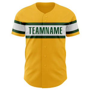 Custom Gold Green-White Authentic Baseball Jersey