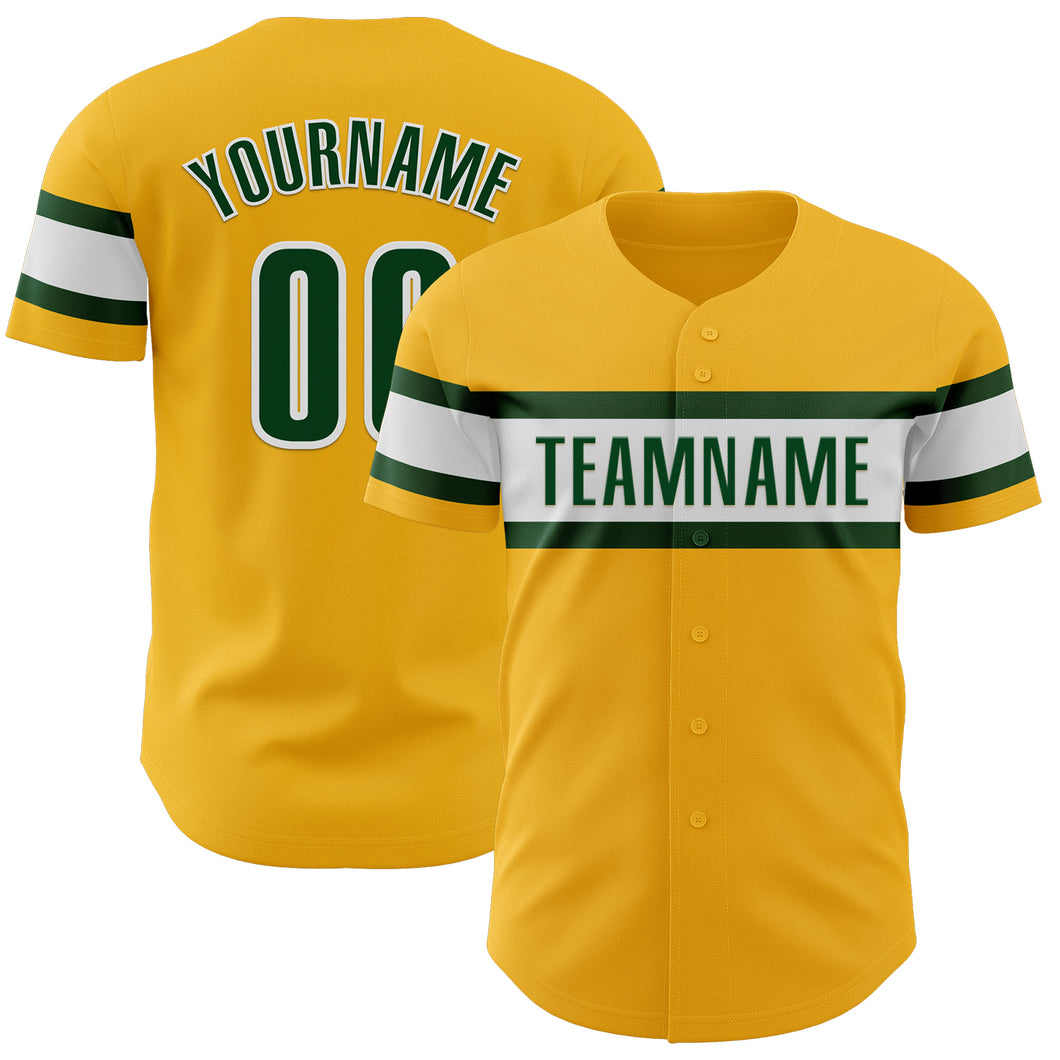 Custom Gold Green-White Authentic Baseball Jersey