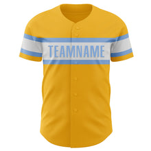 Load image into Gallery viewer, Custom Gold Light Blue-White Authentic Baseball Jersey
