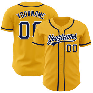 Custom Gold Navy-White Authentic Baseball Jersey