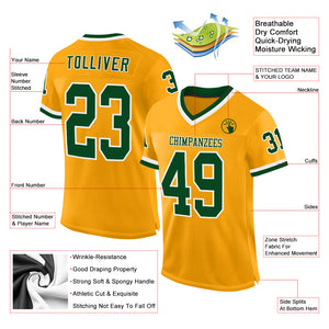 Custom Gold Green-White Mesh Authentic Throwback Football Jersey