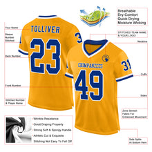 Load image into Gallery viewer, Custom Gold Royal-White Mesh Authentic Throwback Football Jersey
