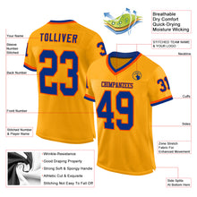 Load image into Gallery viewer, Custom Gold Royal-Orange Mesh Authentic Throwback Football Jersey
