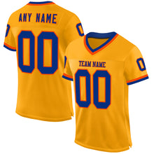 Load image into Gallery viewer, Custom Gold Royal-Orange Mesh Authentic Throwback Football Jersey
