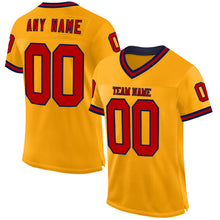 Load image into Gallery viewer, Custom Gold Red-Navy Mesh Authentic Throwback Football Jersey
