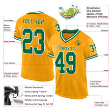 Load image into Gallery viewer, Custom Gold Kelly Green-White Mesh Authentic Throwback Football Jersey
