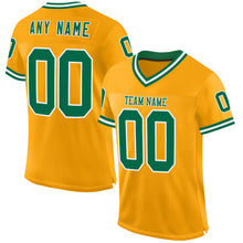 Load image into Gallery viewer, Custom Gold Kelly Green-White Mesh Authentic Throwback Football Jersey
