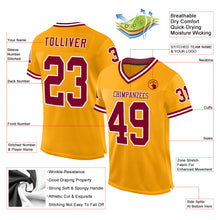 Load image into Gallery viewer, Custom Gold Maroon-White Mesh Authentic Throwback Football Jersey
