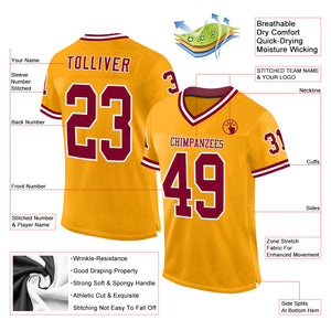 Custom Gold Maroon-White Mesh Authentic Throwback Football Jersey