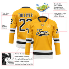 Load image into Gallery viewer, Custom Gold Black-White Hockey Lace Neck Jersey
