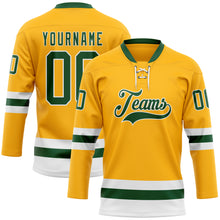 Load image into Gallery viewer, Custom Gold Green-White Hockey Lace Neck Jersey
