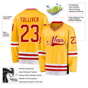 Custom Gold Red-White Hockey Jersey