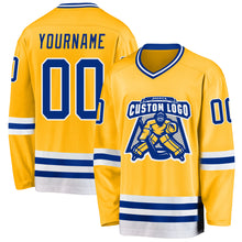 Load image into Gallery viewer, Custom Gold Royal-White Hockey Jersey
