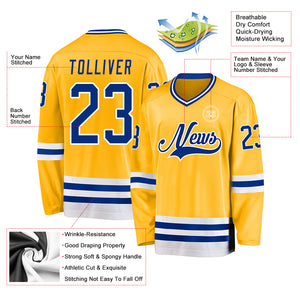 Custom Gold Royal-White Hockey Jersey