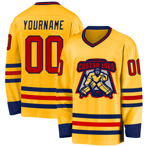 Custom Gold Red-Navy Hockey Jersey