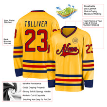 Load image into Gallery viewer, Custom Gold Red-Navy Hockey Jersey
