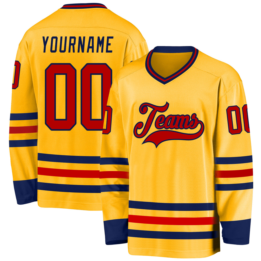 Custom Gold Red-Navy Hockey Jersey