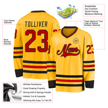 Load image into Gallery viewer, Custom Gold Red-Black Hockey Jersey
