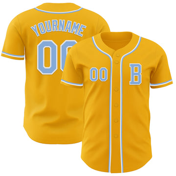 Custom Gold Light Blue-White Authentic Baseball Jersey