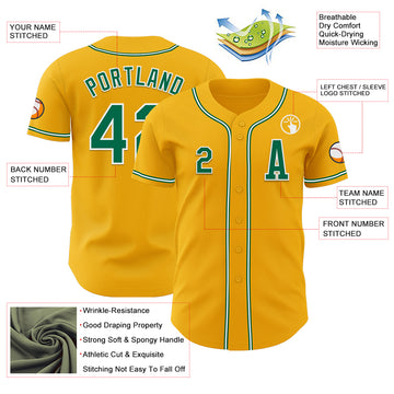 Custom Gold Kelly Green-White Authentic Baseball Jersey