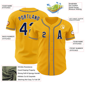 Custom Gold Navy-White Authentic Baseball Jersey