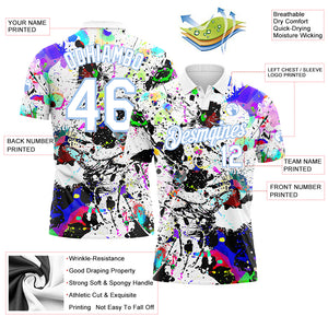 Custom Graffiti Pattern White-Light Blue 3D Splashes Performance Golf Polo Shirt