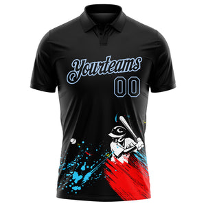 Custom Graffiti Pattern Black-Light Blue 3D Performance Golf Polo Shirt