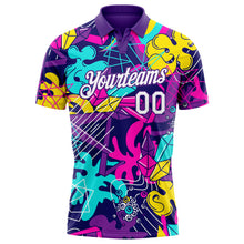 Load image into Gallery viewer, Custom Graffiti Pattern White-Purple 3D Performance Golf Polo Shirt
