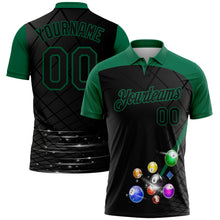 Load image into Gallery viewer, Custom Black Kelly Green 3D Pattern Design Billiards Performance Polo Shirt
