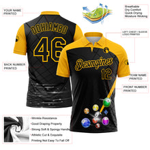 Load image into Gallery viewer, Custom Black Yellow 3D Pattern Design Billiards Performance Polo Shirt
