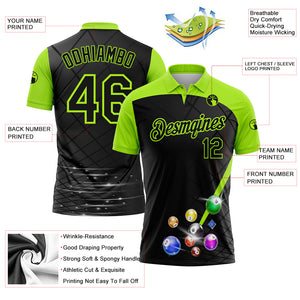 Custom Black Aurora Green 3D Pattern Design Billiards Performance Polo Shirt