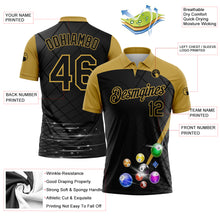 Load image into Gallery viewer, Custom Black Old Gold 3D Pattern Design Billiards Performance Polo Shirt
