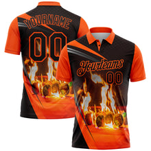 Load image into Gallery viewer, Custom Black Orange 3D Pattern Design Flame Billiards Performance Polo Shirt
