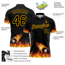 Load image into Gallery viewer, Custom Black Yellow 3D Pattern Design Flame Billiards 8 Ball Performance Polo Shirt
