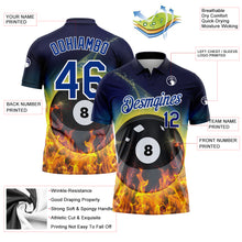 Load image into Gallery viewer, Custom Royal White 3D Pattern Design Flame Billiards 8 Ball Performance Polo Shirt
