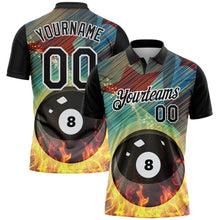 Load image into Gallery viewer, Custom Black White 3D Pattern Design Flame Billiards 8 Ball Performance Polo Shirt
