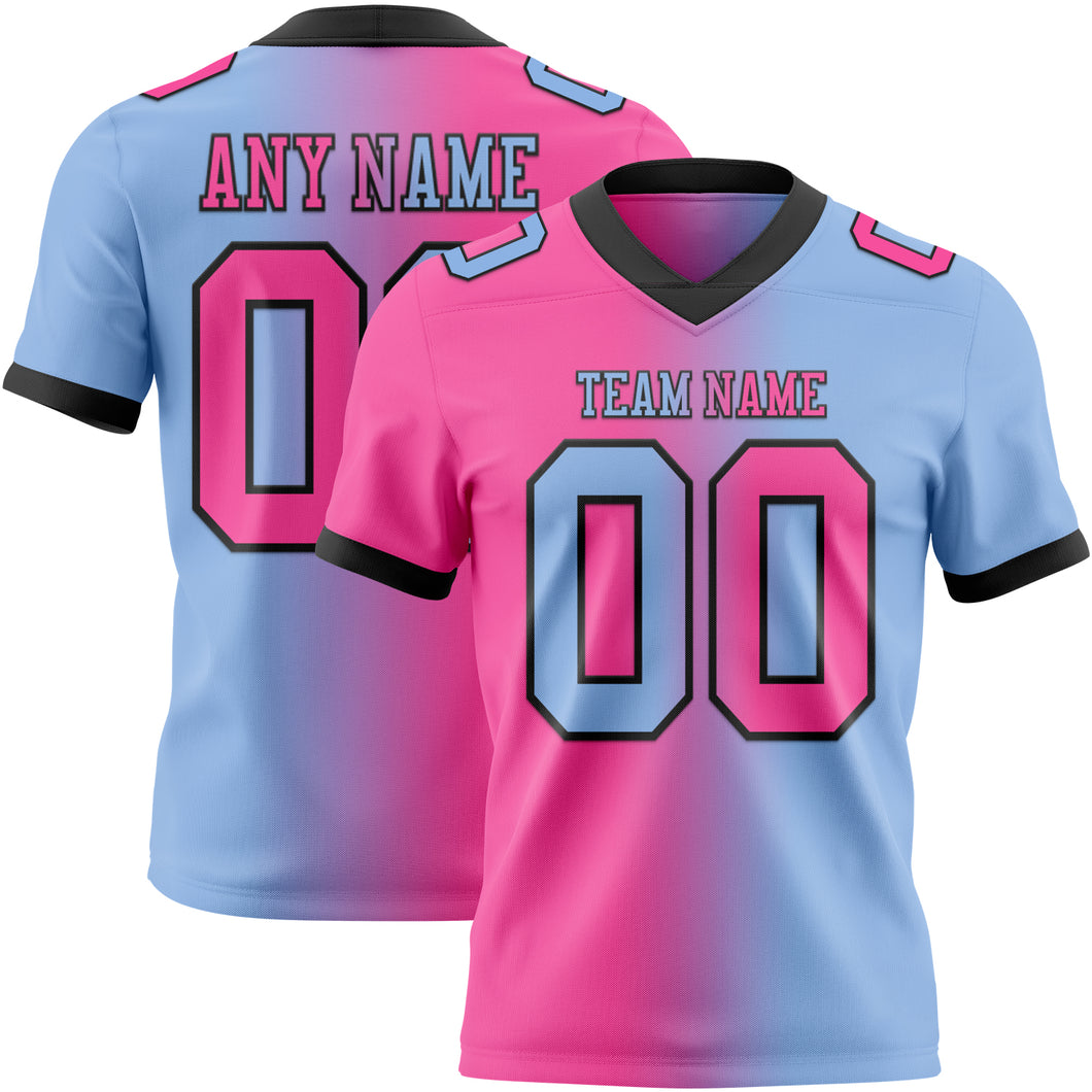 Custom Light Blue Pink-Black Mesh Authentic Gradient Fashion Football Jersey