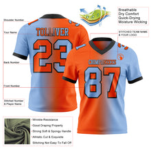 Load image into Gallery viewer, Custom Light Blue Orange-Black Mesh Authentic Gradient Fashion Football Jersey
