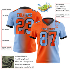 Custom Light Blue Orange-Black Mesh Authentic Gradient Fashion Football Jersey