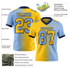 Load image into Gallery viewer, Custom Light Blue Yellow-Navy Mesh Authentic Gradient Fashion Football Jersey
