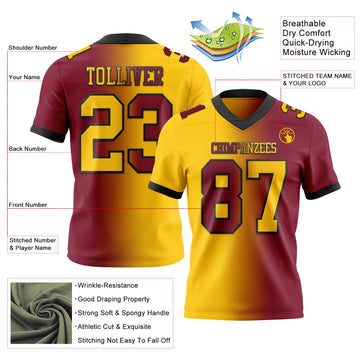 Custom Crimson Yellow-Black Mesh Authentic Gradient Fashion Football Jersey