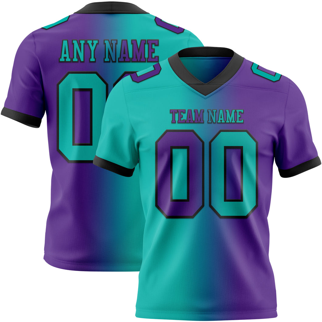 Custom Purple Aqua-Black Mesh Authentic Gradient Fashion Football Jersey