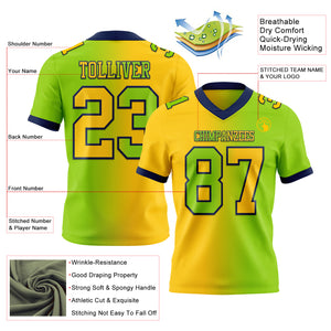 Custom Neon Green Yellow-Navy Mesh Authentic Gradient Fashion Football Jersey