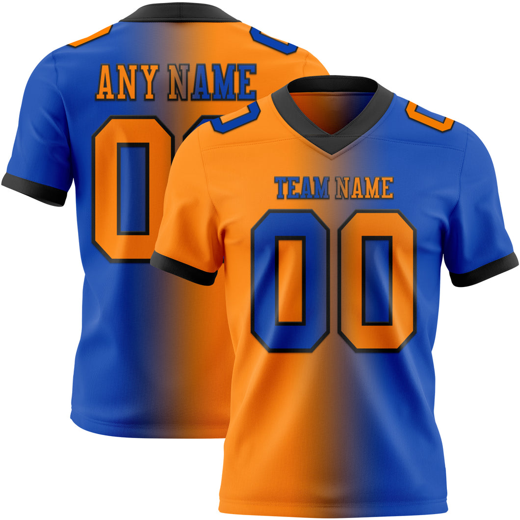 Custom Thunder Blue Bay Orange-Black Mesh Authentic Gradient Fashion Football Jersey