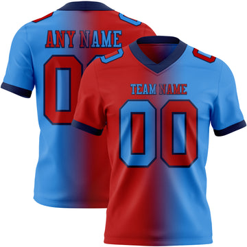 Custom Powder Blue Red-Navy Mesh Authentic Gradient Fashion Football Jersey