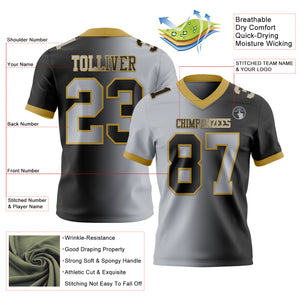 Custom Black Gray-Old Gold Mesh Authentic Gradient Fashion Football Jersey