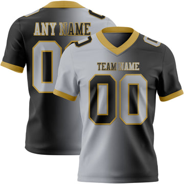 Custom Black Gray-Old Gold Mesh Authentic Gradient Fashion Football Jersey