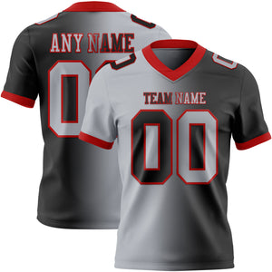 Custom Black Gray-Red Mesh Authentic Gradient Fashion Football Jersey